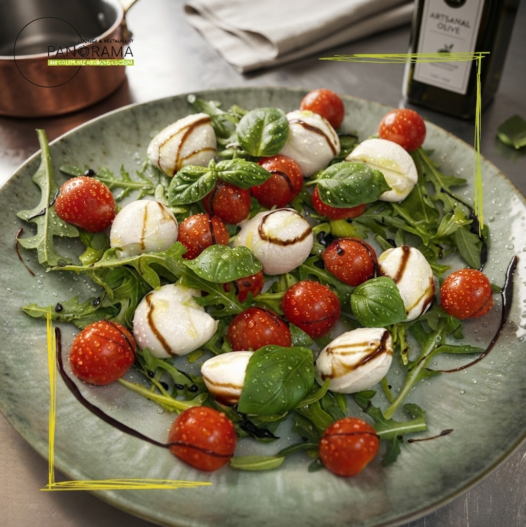 Caprese-Salat mit Mozzarella, Kirschtomaten und Basilikum